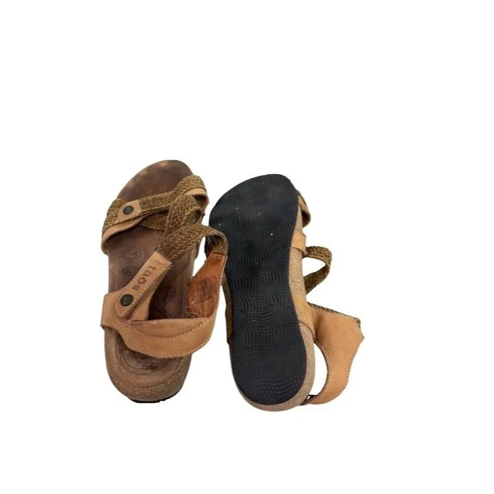 Taos Trulie Leather Comfort Wedge Walk Sandals Taos Shoes Spain Size 8.5